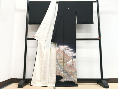 平和屋着物■豪華黒留袖　作家物　飛鶴吉祥花文　暈し染め　金彩　正絹　逸品　CABH4153xe