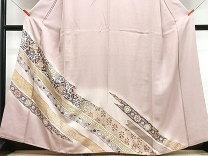 平和屋着物■豪華色留袖　駒刺繍　花唐草文　金彩　正絹　逸品　CABH4152xe