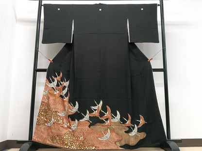 平和屋着物■豪華黒留袖　群鶴　金彩　正絹　逸品　CABH4180xe