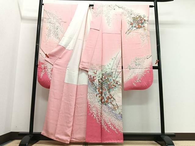 平和屋着物■豪華振袖　御所車飛鶴花文　暈し染め　金銀彩　正絹　逸品　CABH4200xe
