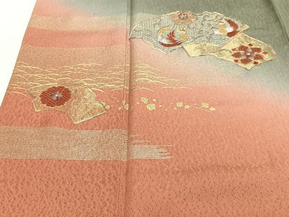平和屋着物■訪問着　駒刺繍　地紙花鳥文　暈し染め　金彩　正絹　逸品　CABH4173xe