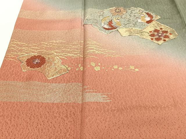 平和屋着物■訪問着　駒刺繍　地紙花鳥文　暈し染め　金彩　正絹　逸品　CABH4173xe