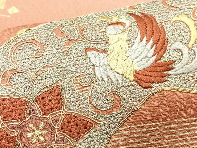 平和屋着物■訪問着　駒刺繍　地紙花鳥文　暈し染め　金彩　正絹　逸品　CABH4173xe