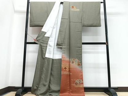 平和屋着物■訪問着　駒刺繍　地紙花鳥文　暈し染め　金彩　正絹　逸品　CABH4173xe