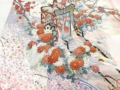 平和屋着物■豪華振袖　御所車飛鶴花文　暈し染め　金銀彩　正絹　逸品　CABH4200xe