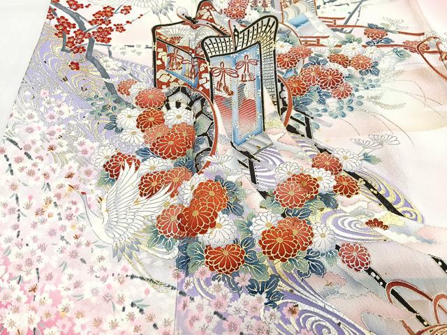 平和屋着物■豪華振袖　御所車飛鶴花文　暈し染め　金銀彩　正絹　逸品　CABH4200xe