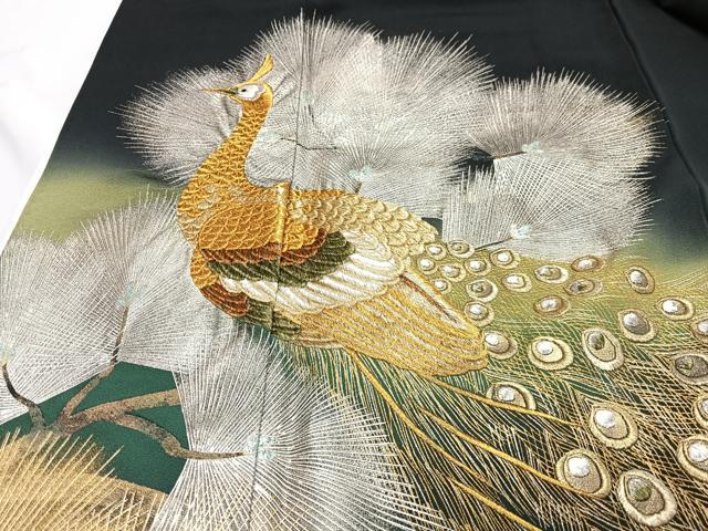 平和屋着物■豪華黒留袖　泰常　刺繍　孔雀松葉文　暈し染め　金彩　正絹　逸品　CABH4197xe