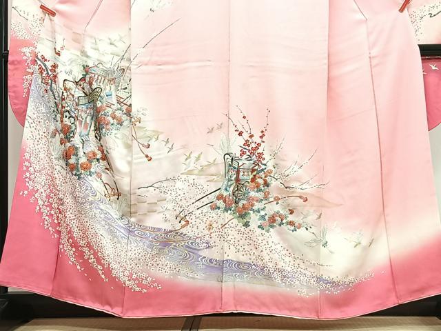平和屋着物■豪華振袖　御所車飛鶴花文　暈し染め　金銀彩　正絹　逸品　CABH4200xe