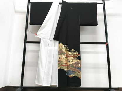平和屋着物■豪華黒留袖　渡り橋人物風景文　金彩　正絹　逸品　CABH4179xe