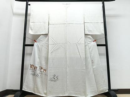 平和屋着物●訪問着　作家物　手描き　犬　舞蝶花文　正絹　逸品　CABH4169xe