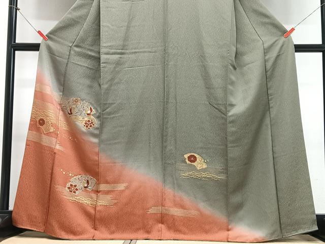 平和屋着物■訪問着　駒刺繍　地紙花鳥文　暈し染め　金彩　正絹　逸品　CABH4173xe