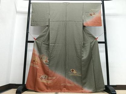 平和屋着物■訪問着　駒刺繍　地紙花鳥文　暈し染め　金彩　正絹　逸品　CABH4173xe