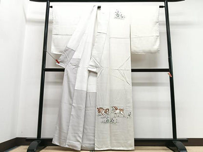 平和屋着物●訪問着　作家物　手描き　犬　舞蝶花文　正絹　逸品　CABH4169xe