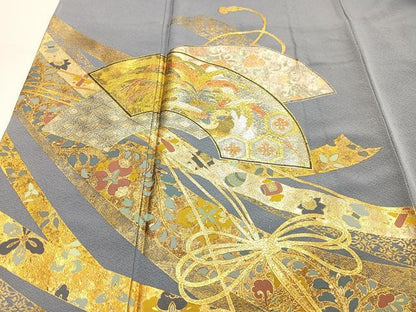 平和屋着物■色留訪問着　地紙短冊花鳥文　金彩　正絹　逸品　未使用　CABH4185xe