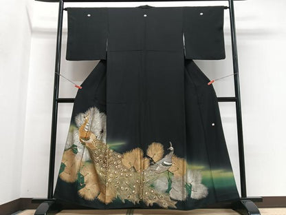 平和屋着物■豪華黒留袖　泰常　刺繍　孔雀松葉文　暈し染め　金彩　正絹　逸品　CABH4197xe