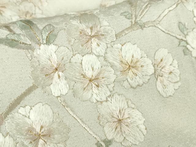 平和屋本店●極上　訪問着　総手刺繍　八重桜　暈し染め　金糸　銀通し地　逸品　DZAB2401kh6