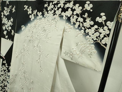 平和屋本店●極上　訪問着　総手刺繍　八重桜　暈し染め　金糸　銀通し地　逸品　DZAB2401kh6