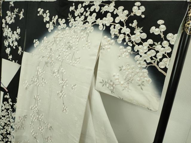 平和屋本店●極上　訪問着　総手刺繍　八重桜　暈し染め　金糸　銀通し地　逸品　DZAB2401kh6
