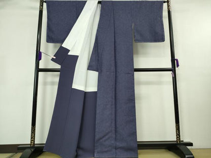 平和屋本店●極上　十代　紅谷藤兵郎　御寮織　お召　紅花染　鳳凰桐笹地紋　紺藍色　反端付き　逸品　未使用　DZAB1553kh6