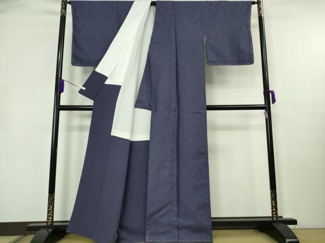 平和屋本店●極上　十代　紅谷藤兵郎　御寮織　お召　紅花染　鳳凰桐笹地紋　紺藍色　反端付き　逸品　未使用　DZAB1553kh6