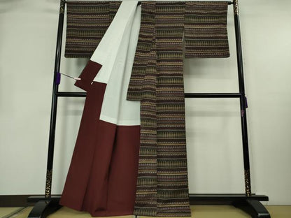 平和屋本店●極上　日本工芸会正会員　伝統工芸士　鈴木苧紡庵　紬　松坂屋扱い　反端付き　逸品　DZAB2417kh6