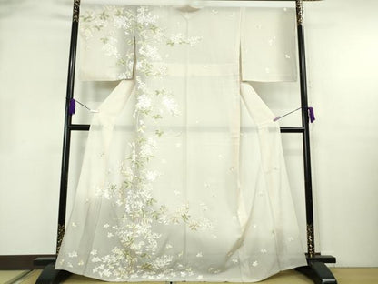 平和屋本店＊極上　夏物　訪問着　絽　総手刺繍　草花文　象牙色地　暈し染め　金糸　逸品　未使用　DZAB2290kh6