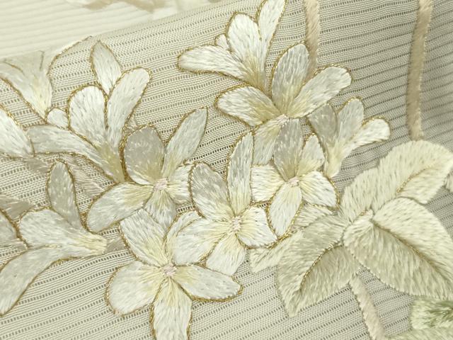 平和屋本店＊極上　夏物　訪問着　絽　総手刺繍　草花文　象牙色地　暈し染め　金糸　逸品　未使用　DZAB2290kh6