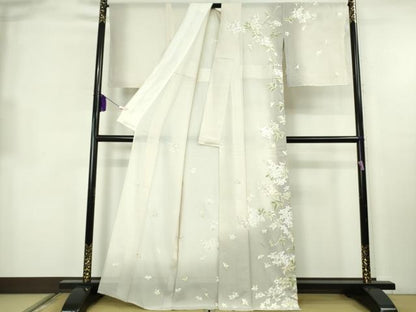 平和屋本店＊極上　夏物　訪問着　絽　総手刺繍　草花文　象牙色地　暈し染め　金糸　逸品　未使用　DZAB2290kh6