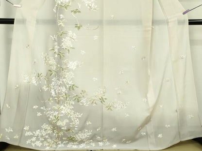 平和屋本店＊極上　夏物　訪問着　絽　総手刺繍　草花文　象牙色地　暈し染め　金糸　逸品　未使用　DZAB2290kh6