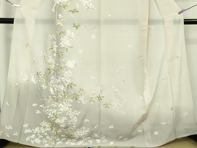 平和屋本店＊極上　夏物　訪問着　絽　総手刺繍　草花文　象牙色地　暈し染め　金糸　逸品　未使用　DZAB2290kh6