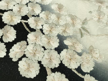 平和屋本店●極上　訪問着　総手刺繍　八重桜　暈し染め　金糸　銀通し地　逸品　DZAB2401kh6