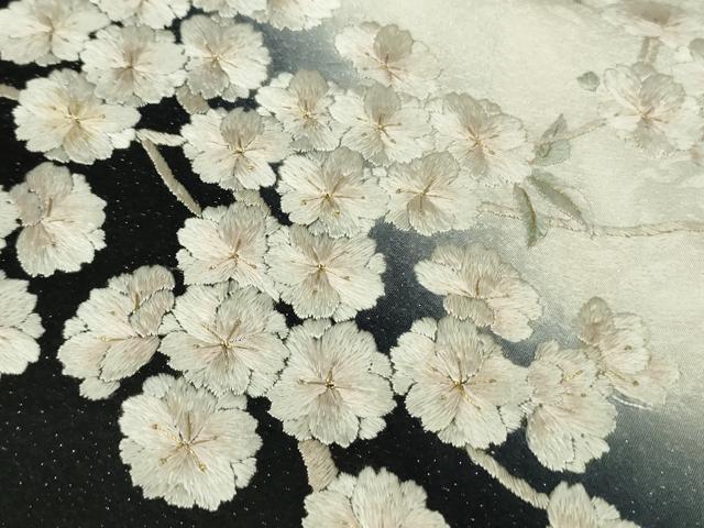 平和屋本店●極上　訪問着　総手刺繍　八重桜　暈し染め　金糸　銀通し地　逸品　DZAB2401kh6