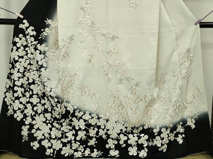 平和屋本店●極上　訪問着　総手刺繍　八重桜　暈し染め　金糸　銀通し地　逸品　DZAB2401kh6