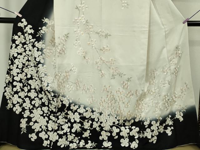 平和屋本店●極上　訪問着　総手刺繍　八重桜　暈し染め　金糸　銀通し地　逸品　DZAB2401kh6