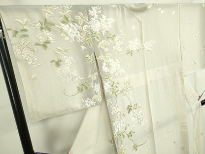平和屋本店＊極上　夏物　訪問着　絽　総手刺繍　草花文　象牙色地　暈し染め　金糸　逸品　未使用　DZAB2290kh6
