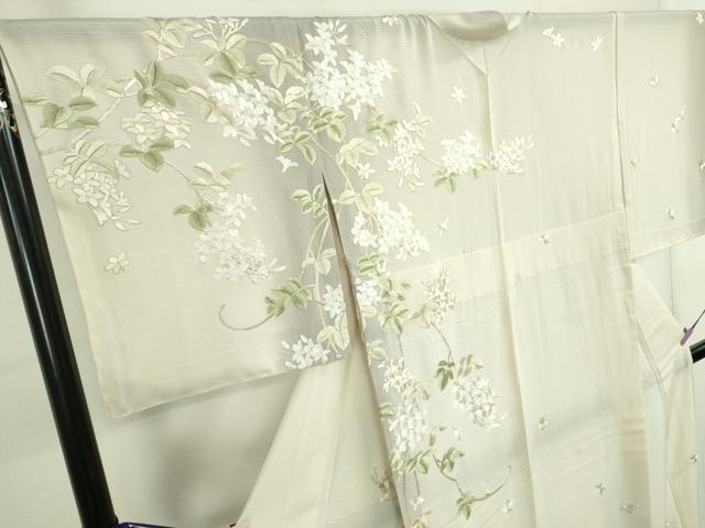 平和屋本店＊極上　夏物　訪問着　絽　総手刺繍　草花文　象牙色地　暈し染め　金糸　逸品　未使用　DZAB2290kh6