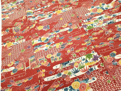 平和屋着物■上質な小紋　型染め　風景花文　松竹梅　正絹　逸品　未使用　DABG6649cd