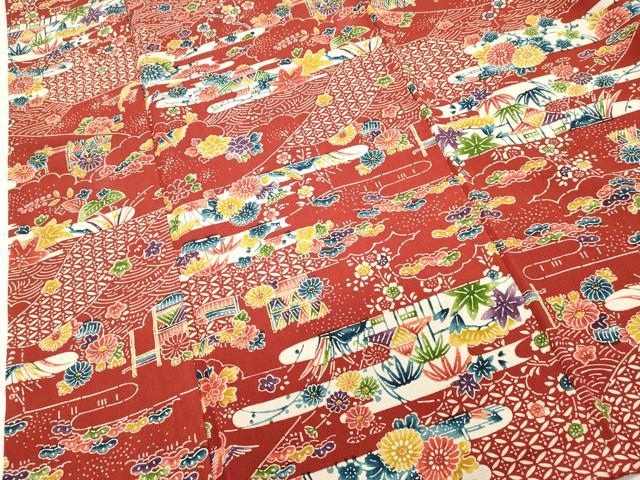 平和屋着物■上質な小紋　型染め　風景花文　松竹梅　正絹　逸品　未使用　DABG6649cd
