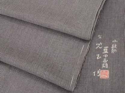 平和屋本店▽極上　小紋師:藍田正雄・人間国宝 伊勢型紙縞彫師:児玉博 江戸小紋 単衣　万筋　深紫色×薄葡萄色　逸品　未使用　DZAB3432kh6