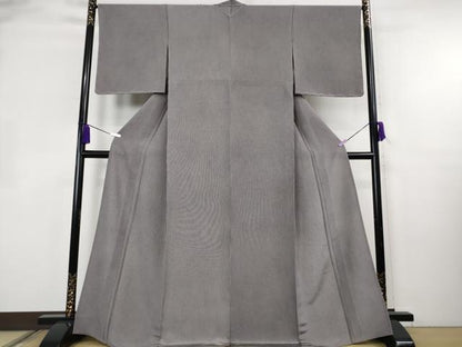 平和屋本店▽極上　小紋師:藍田正雄・人間国宝 伊勢型紙縞彫師:児玉博 江戸小紋 単衣　万筋　深紫色×薄葡萄色　逸品　未使用　DZAB3432kh6