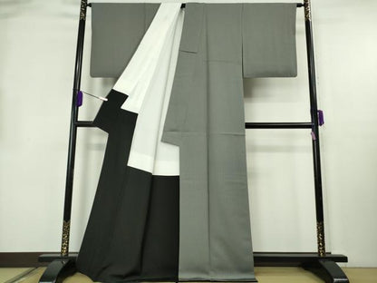 平和屋本店●極上　お召　毛万筋　墨色×薄鈍色　逸品　DZAB2538kh6