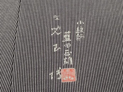 平和屋本店▽極上　小紋師:藍田正雄・人間国宝 伊勢型紙縞彫師:児玉博 江戸小紋 単衣　万筋　深紫色×薄葡萄色　逸品　未使用　DZAB3432kh6