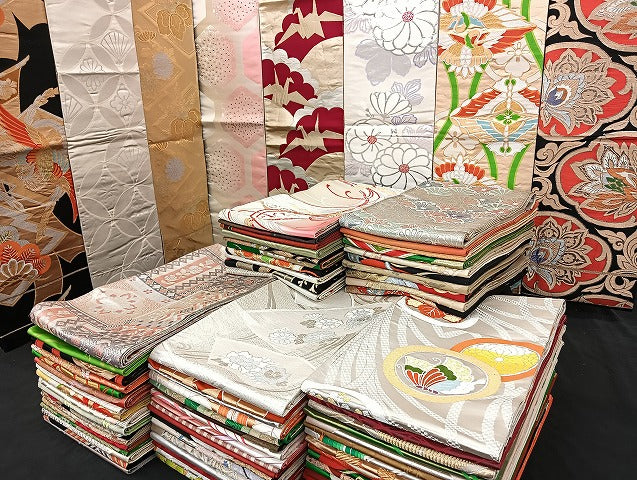 平和屋着物■袋帯 西陣 まとめて100点 鳳凰 向かい鶴 折り鶴 尾長鳥 向かい蝶 更紗 花柄 七宝 佐賀錦 金銀糸 未使用品有 全て正絹 mmm1150