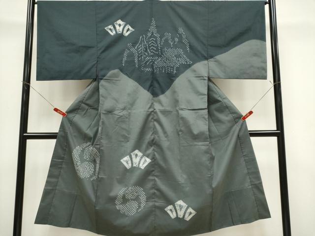 平和屋着物■男性　長襦袢　袷　絞り　風景文　洗える着物　CABH1036ou