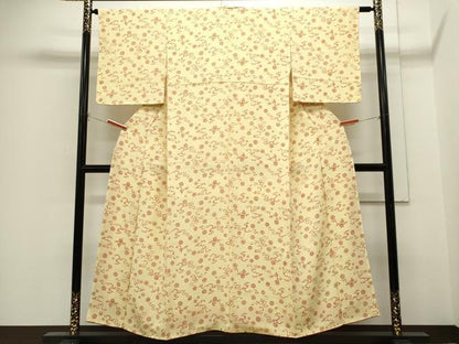 平和屋着物■上質な小紋　立波草花文　鬼しぼ縮緬　正絹　逸品　CABH1017ou