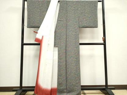 平和屋着物■上質な小紋　風景花文　鬼しぼ縮緬　正絹　逸品　CABH1046ou