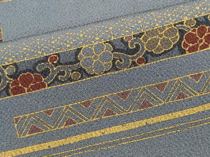 平和屋着物■上質な小紋　横段草花文　金彩　鬼しぼ縮緬　正絹　逸品　未使用　CABH1016ou