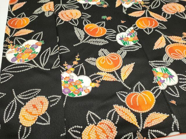 平和屋着物■上質な小紋　草花文　黒地　正絹　逸品　CABH1041ou