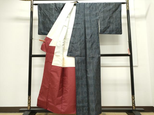 平和屋着物■本場大島紬　幾何学花文　正絹　逸品　CABH1024ou