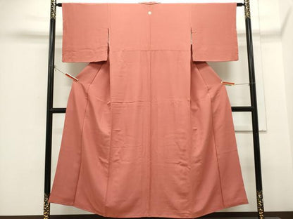 平和屋着物■上質な色無地　甚三紅色　正絹　逸品　CABH1019ou
